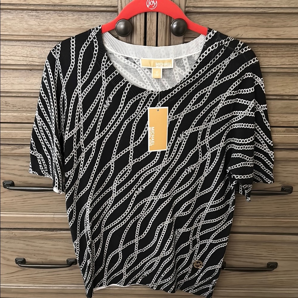 Michael Kors Black and White Chain Print Tee